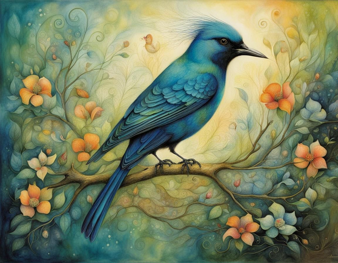 Colorful Bird in Flight: Expressionist Style