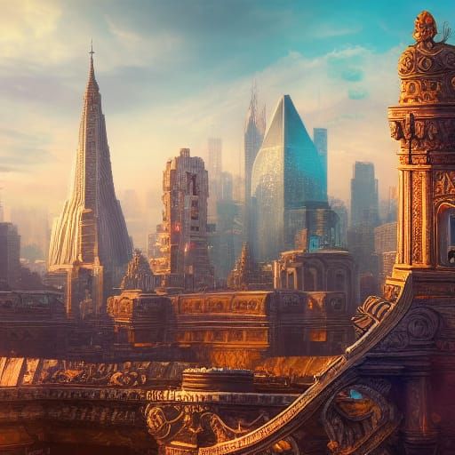 Temple and City: Detailed Matte Painting
