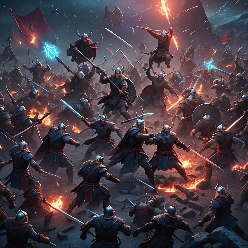 Epic Viking Battle with Glowing Swords