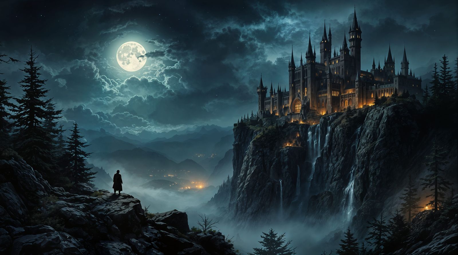 Ethereal Gothic Castle Under Moonlit Skies