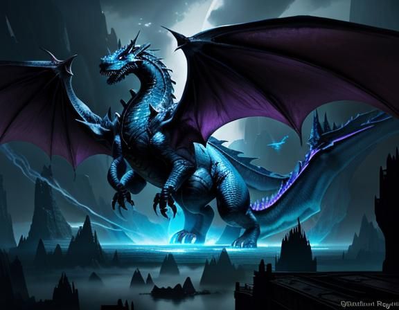 A black night dragon flying around destroying ships. And fig...