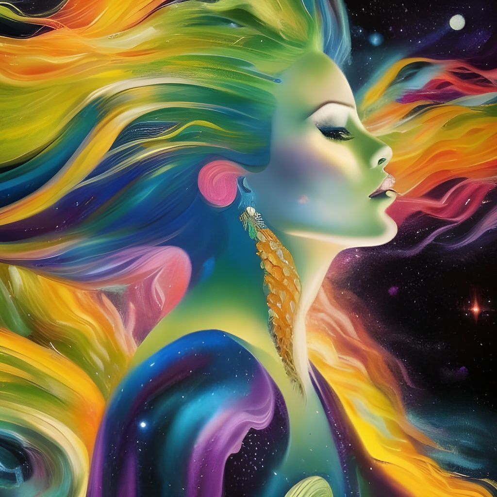 Galactic Mermaid Impasto Painting in Outer Space