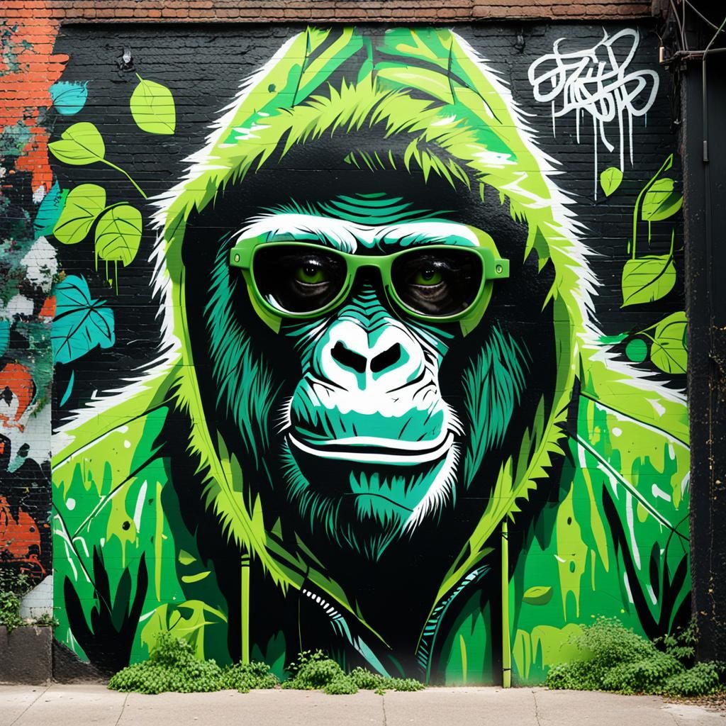 Green Gorilla Graffiti Art in Urban Alleyway