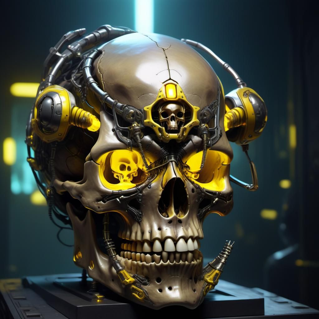 Biopunk Skull with Futuristic Device