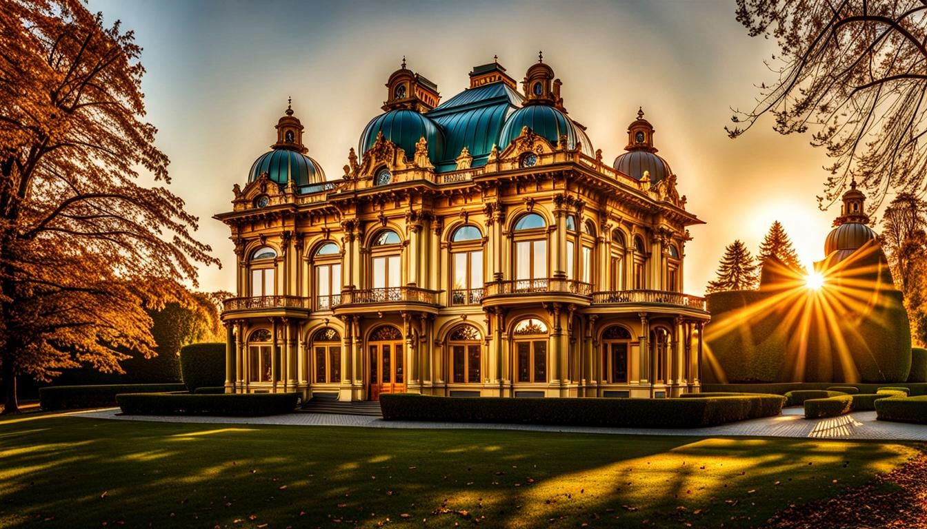 Art Nouveau Rococo Architecture at Golden Hour