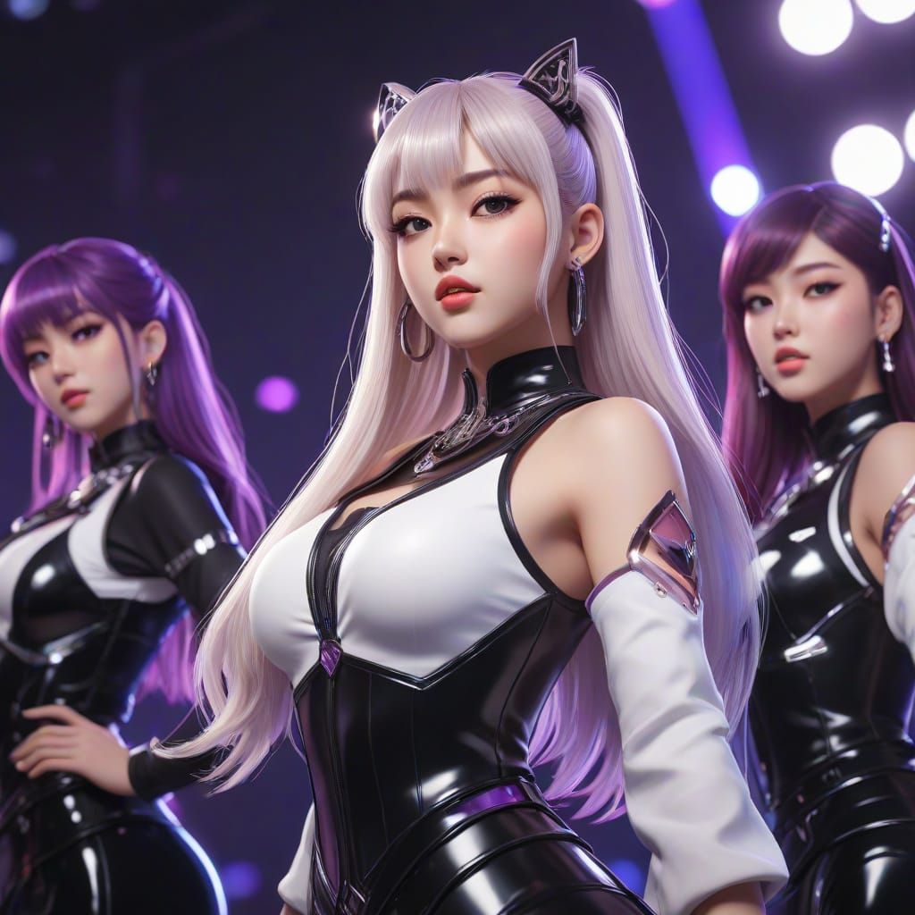 K-Pop Idols on Stage in Anime-Inspired 3D Art