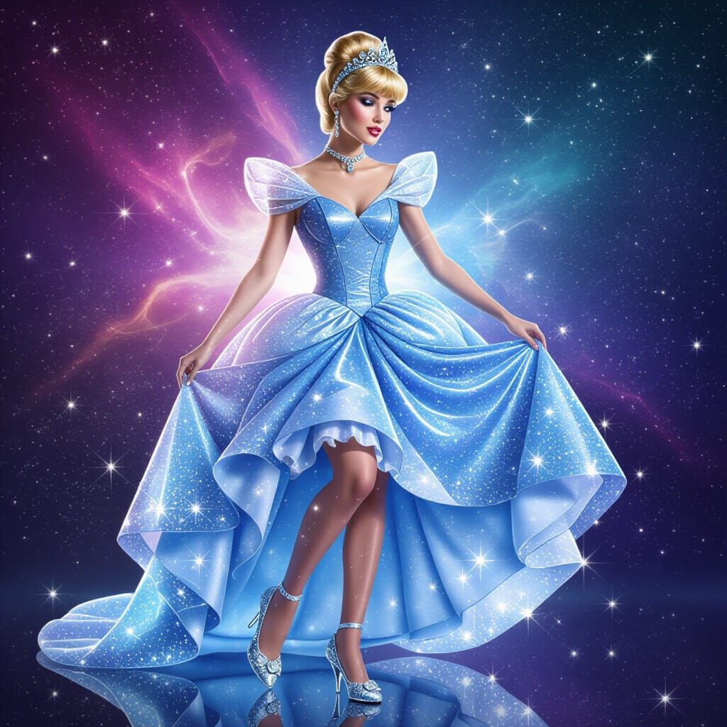 Cinderella in Dazzling Crystal Dress and Glass Shoes