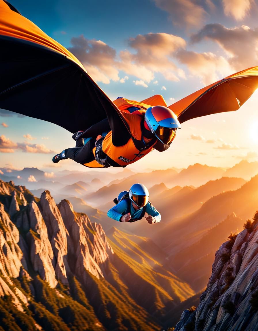 Wingsuit Flyer in Mountain Canyon: Digital Art