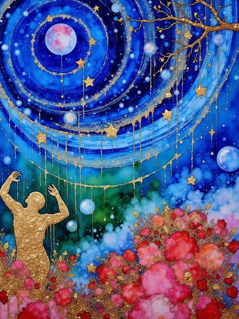 Golden Figure Dancing in an Urban Landscape