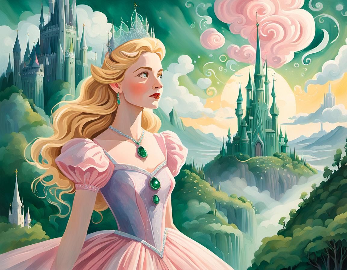Elegant Portrait of Glinda in Whimsical Gouache Style