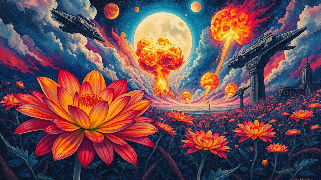 Fluorescent Moonflower Impasto Heavy Metal Album Cover