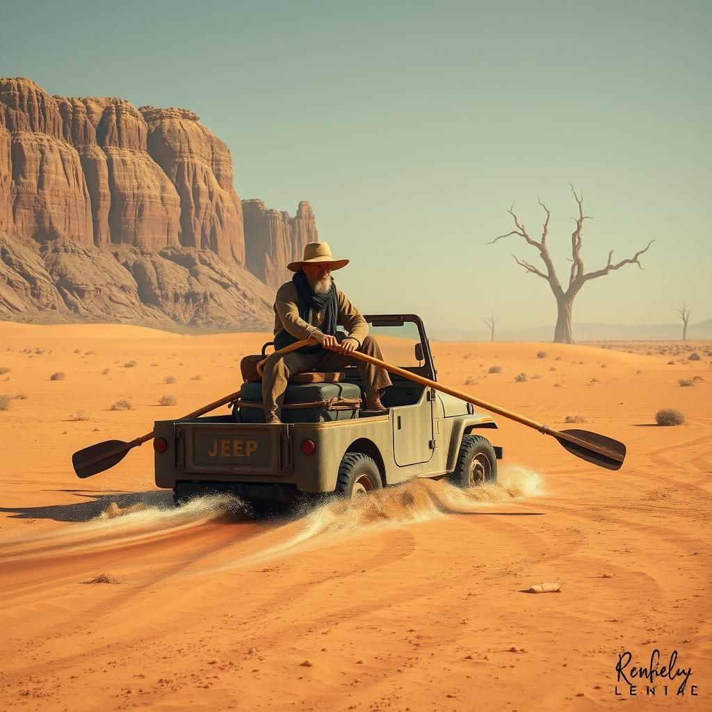 Surreal Desert Jeep Rowers Inspired by Beksiński