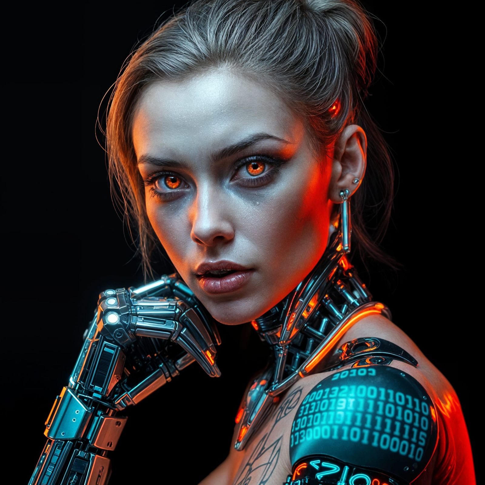 Soulful Cyborg Portrait in Hyperrealistic Detail