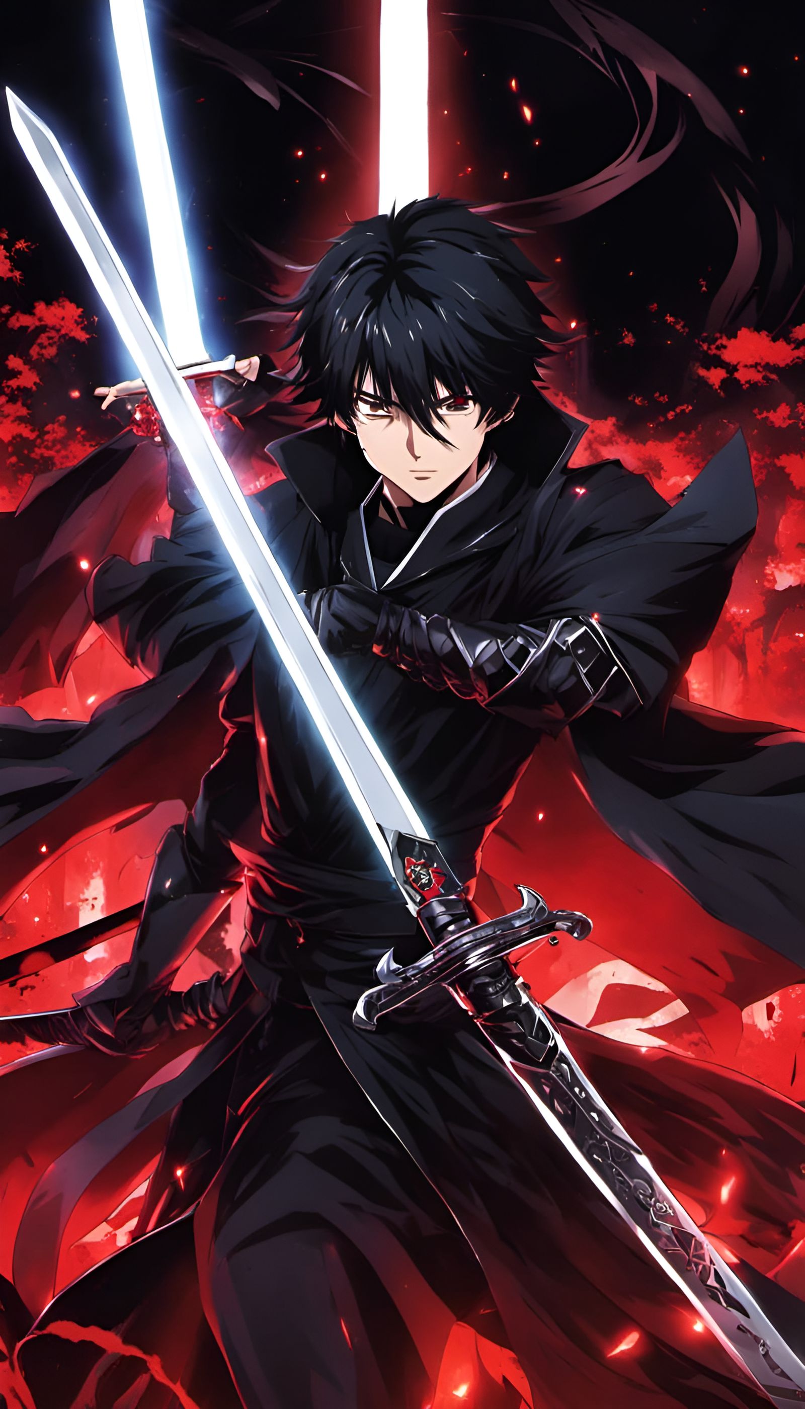 Dark Anime Swordsman with Glowing Eye