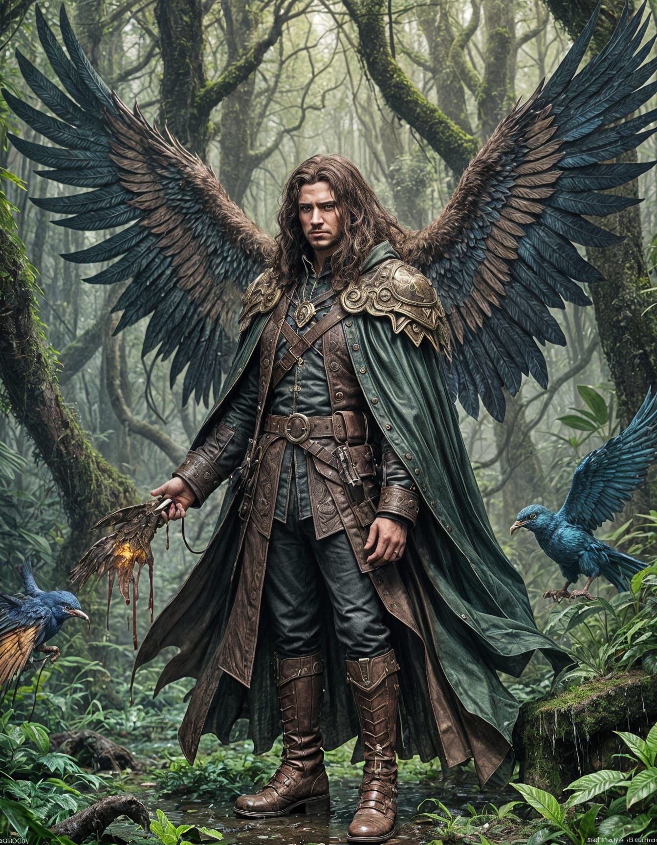 Mage with Wings on a Throne, Detailed Matte Painting