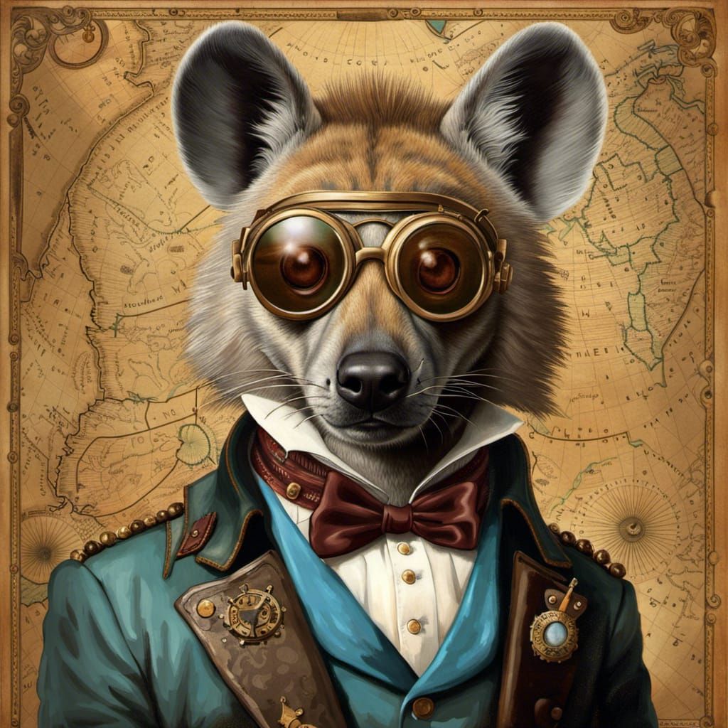 Steampunk Hyena with Goggles in Oil Painting Style