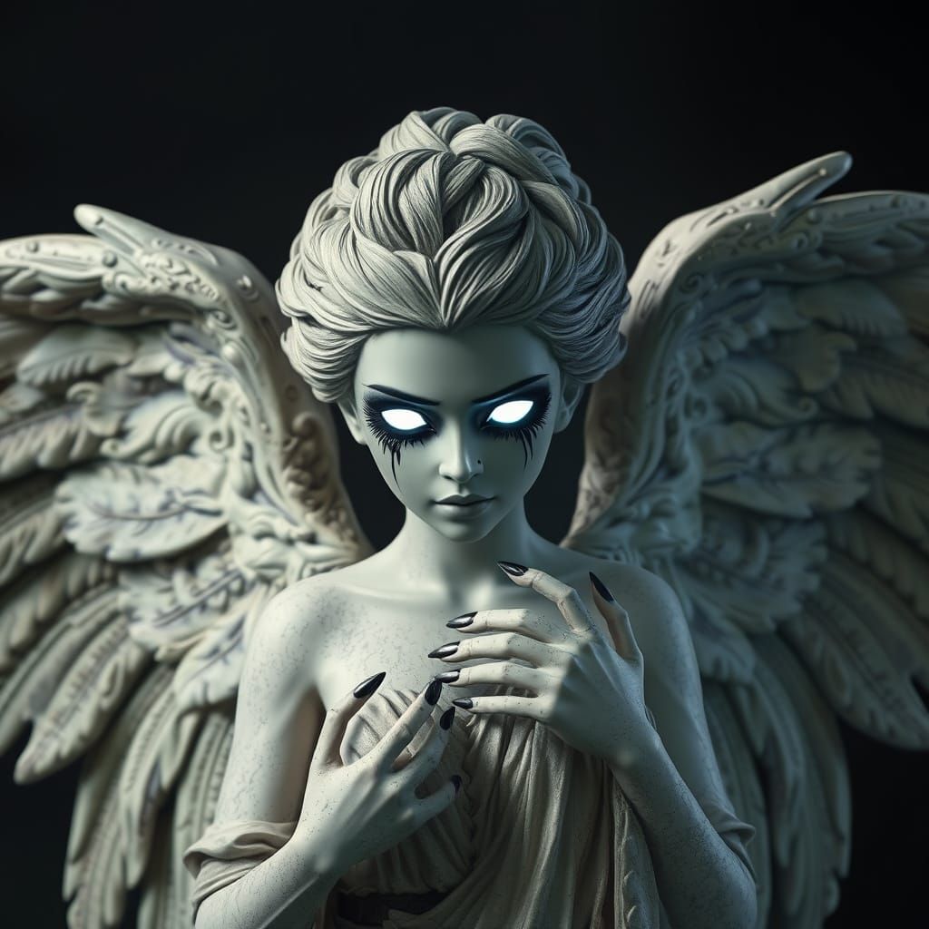 Ethereal Gothic Angel with Stone Skin and White Lipstick