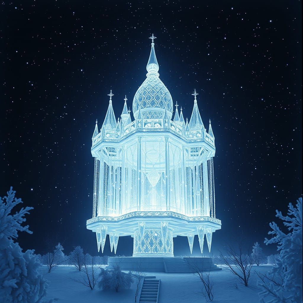 Ethereal Crystal Palace Radiates an Icy, Celestial Glow