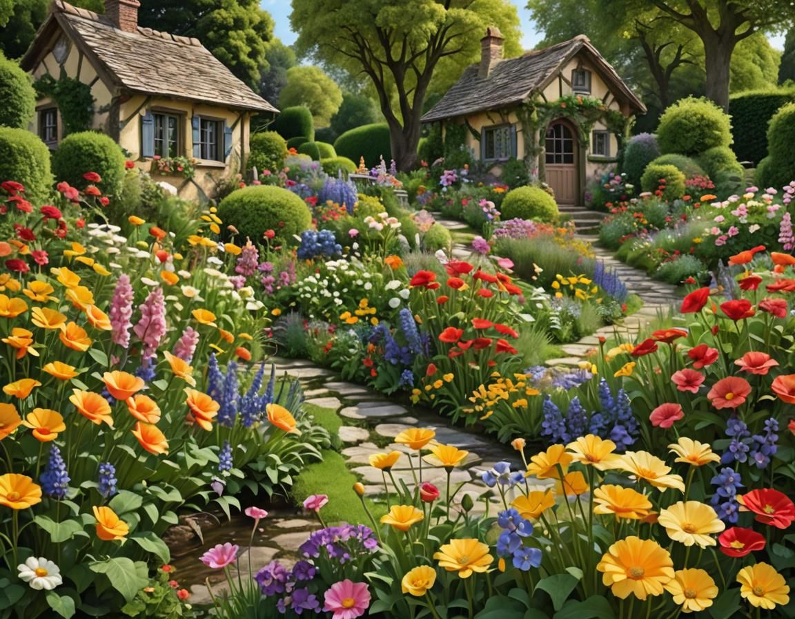 Utopian Flower Garden Oil Painting
