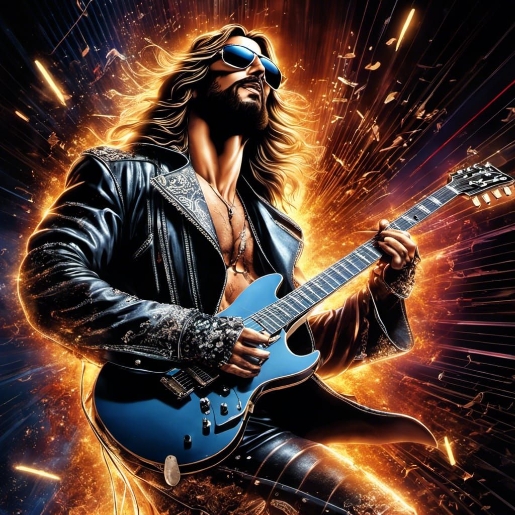 Jesus Christ Shreds Guitar in Rock Portrait