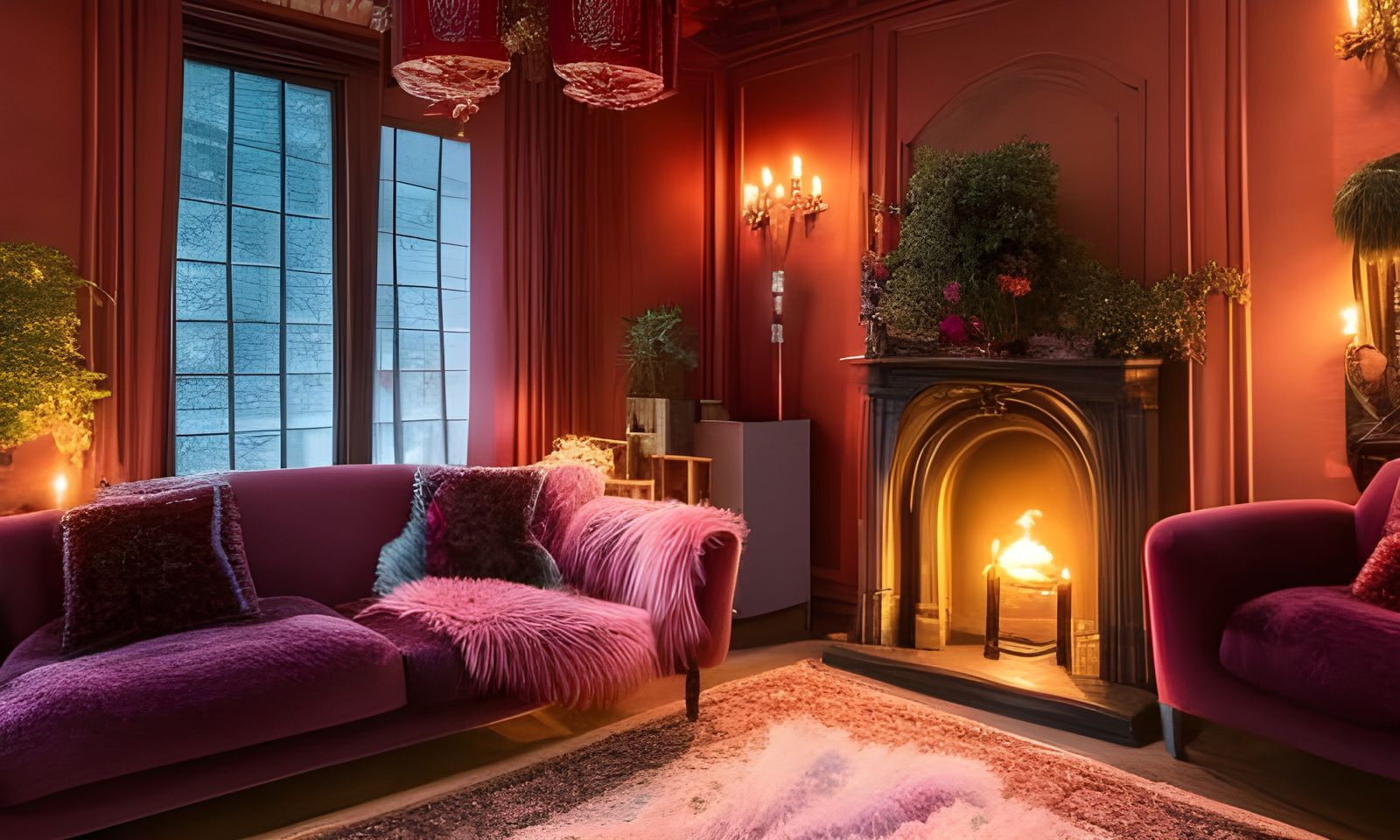 Cozy Parlor Scene with Fireplace in Pastel Colors
