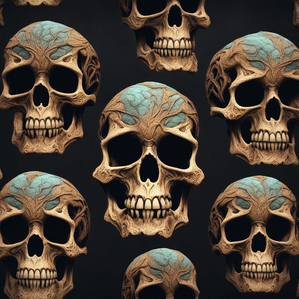 Detailed Skeleton Head Concept Art in Deep Color