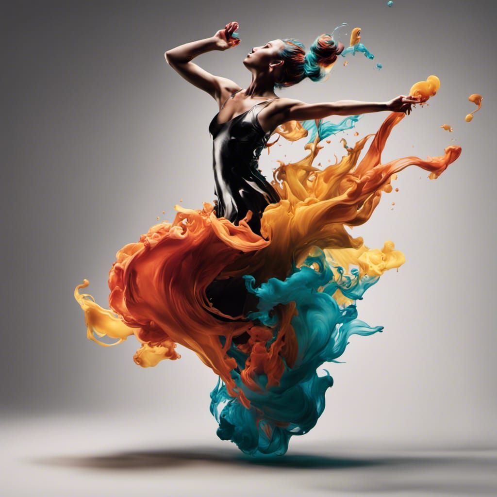 Dancing Woman in Flowing Inks: Loose Painting Style