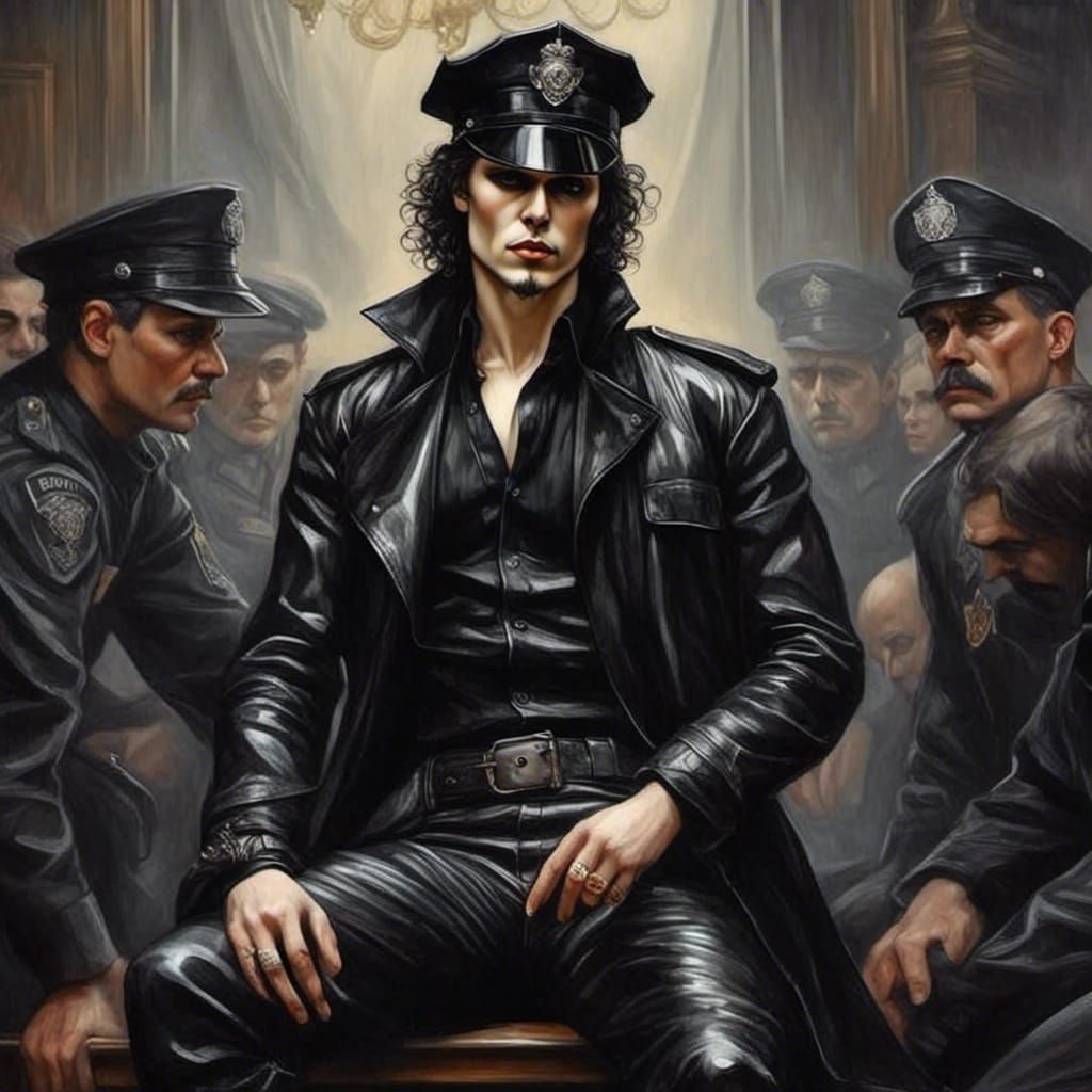 Commanding Leather Cop Handcuffs Criminal in Finland Style