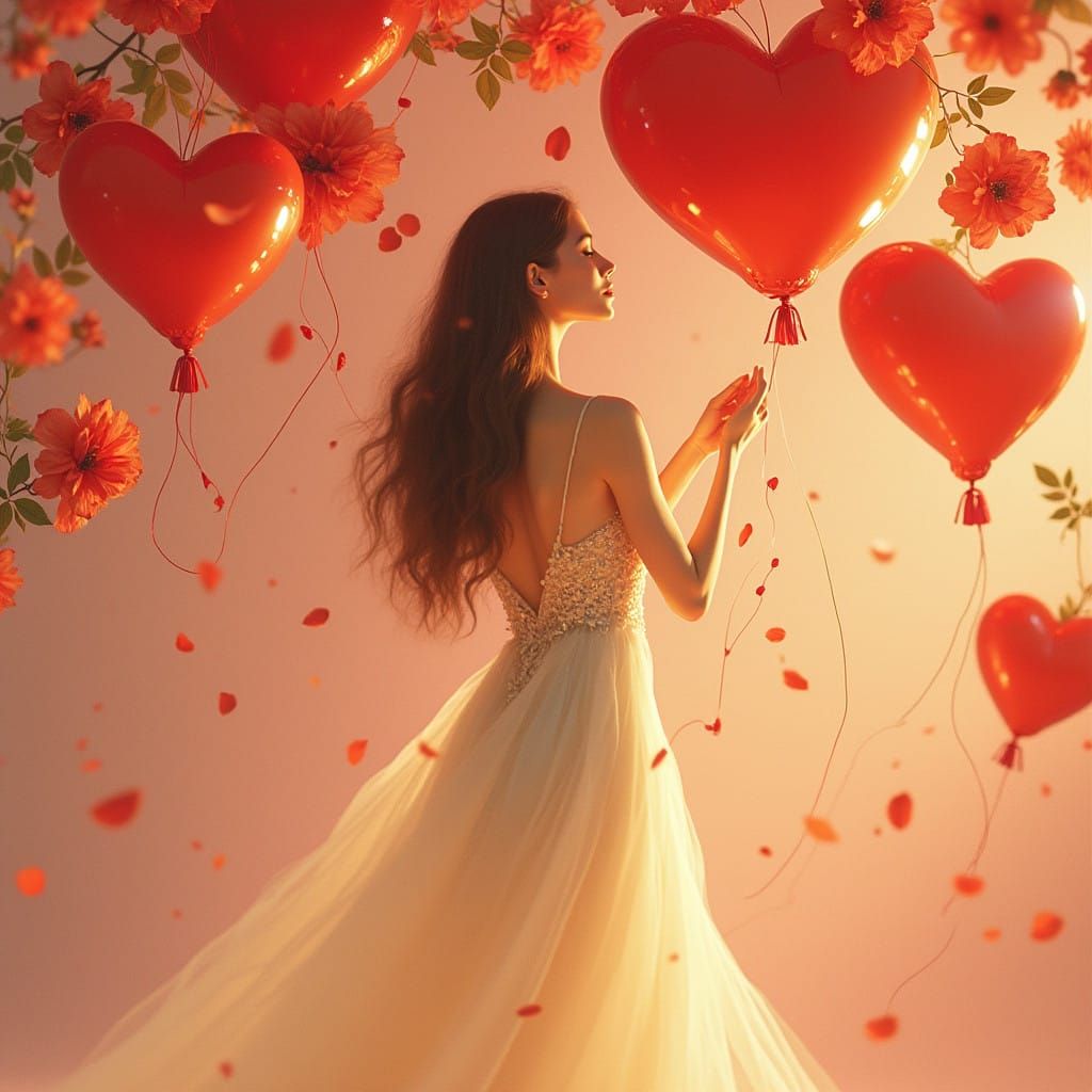 Elegant Woman in Whimsical Floral Wonderland