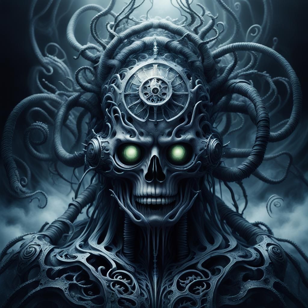 Dark Fantasy Portrait of Fog Humanoid with Device