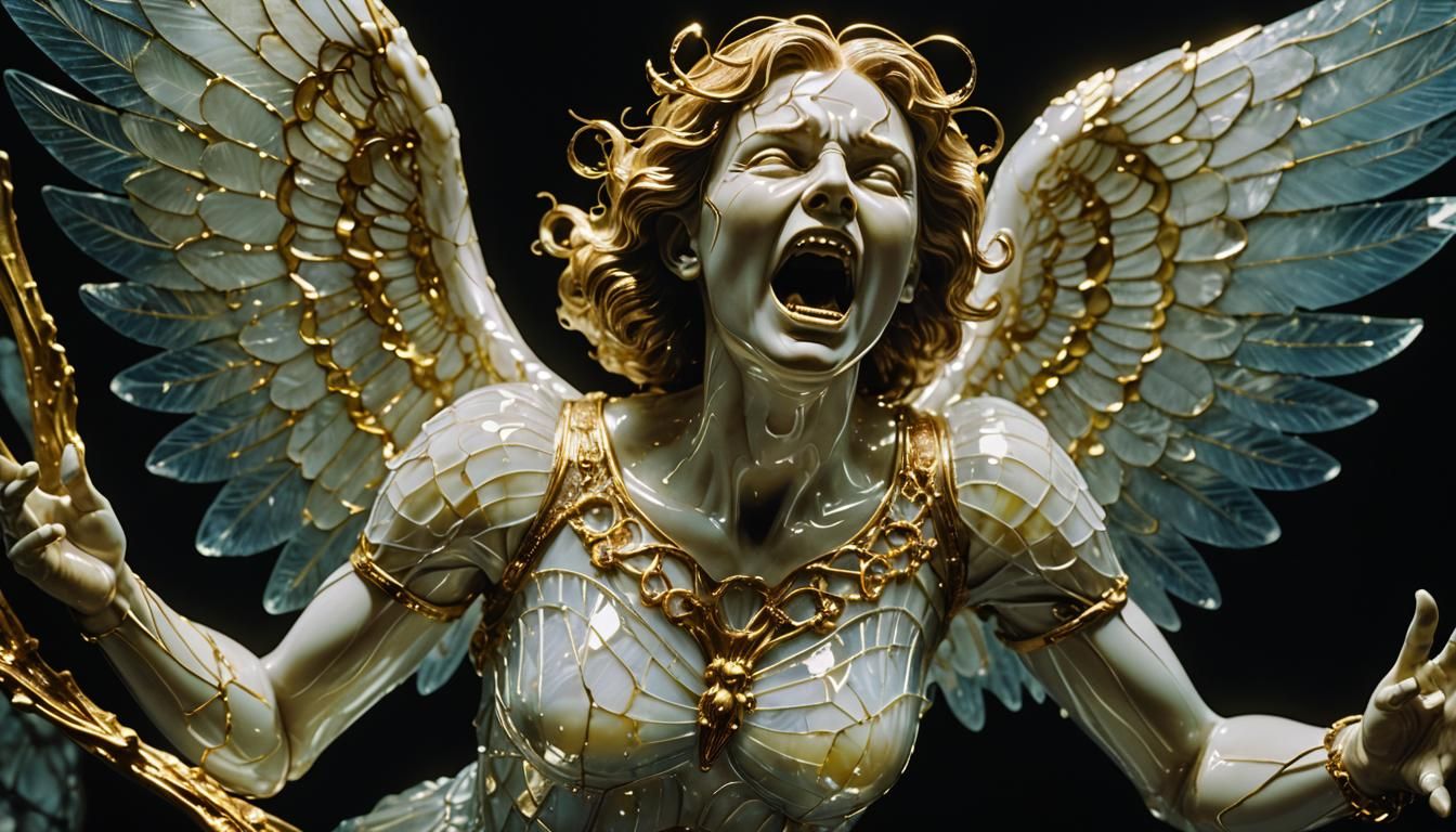 Opalescent Angel Screaming in Pain, Lalique Style