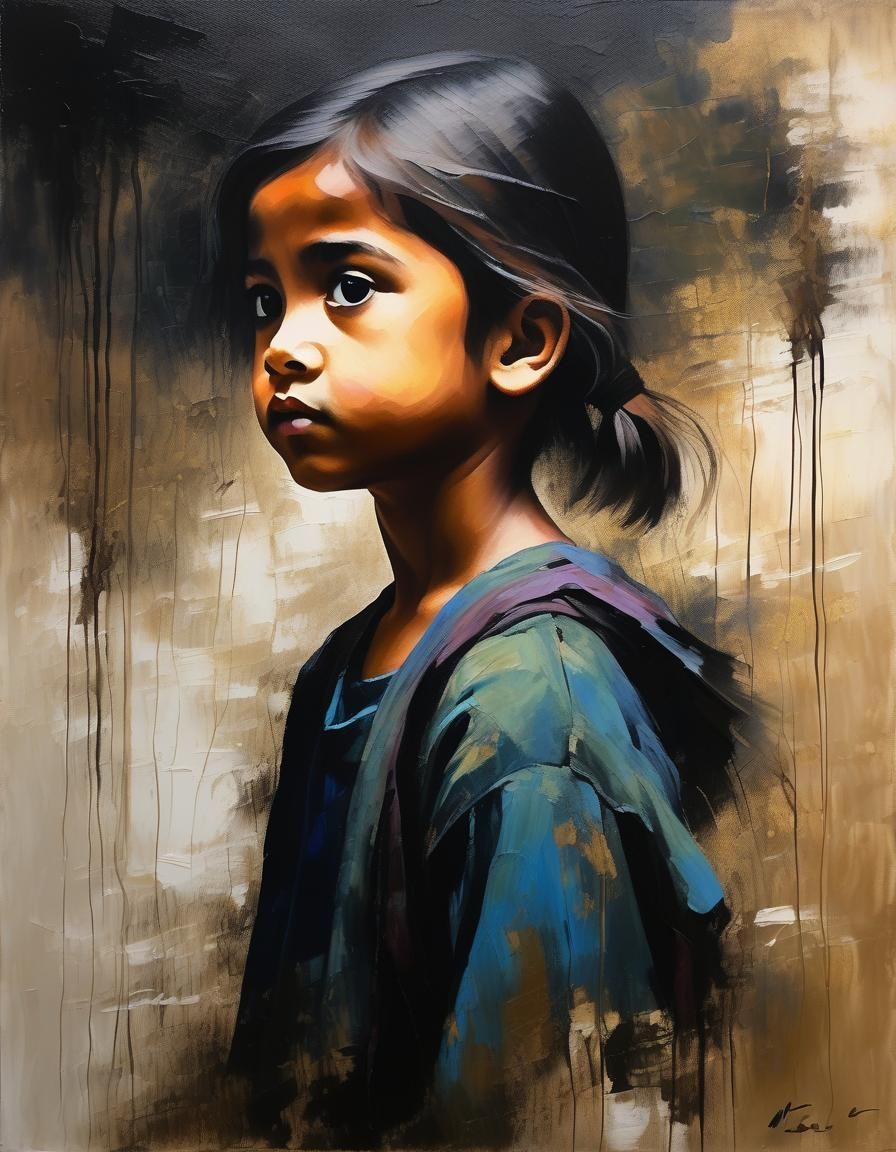 Intense Portrait of Girl with Defiant Gaze