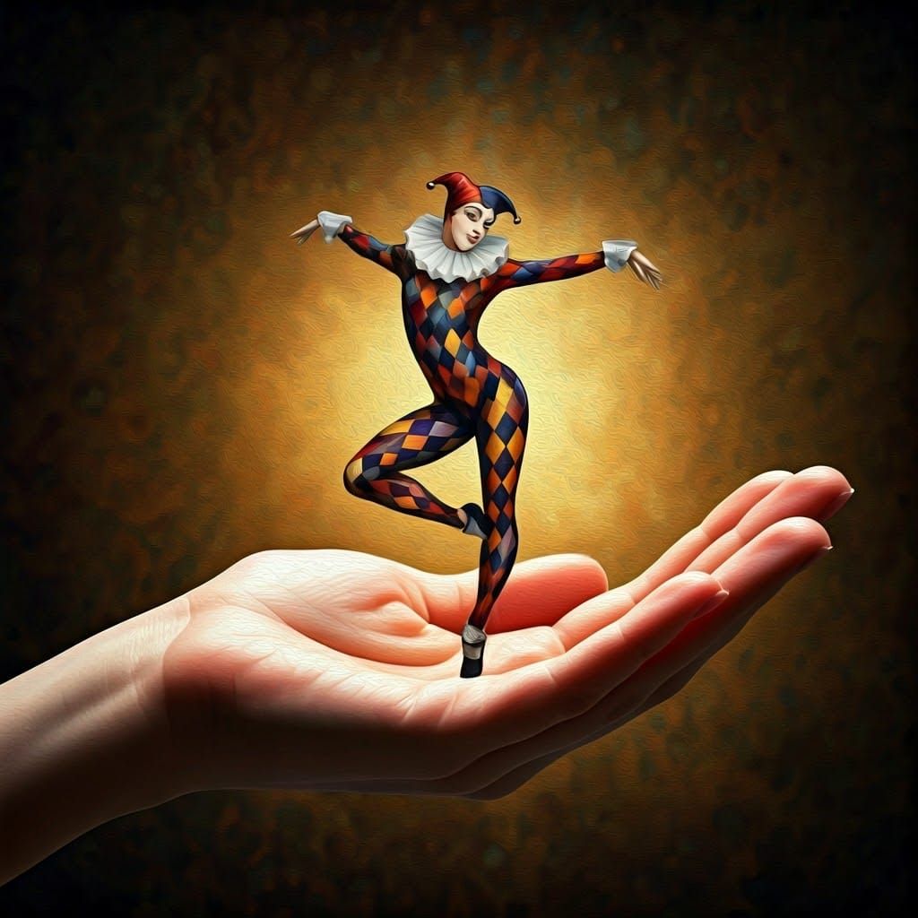 Ornate Harlequin in Whimsical Oil Painting