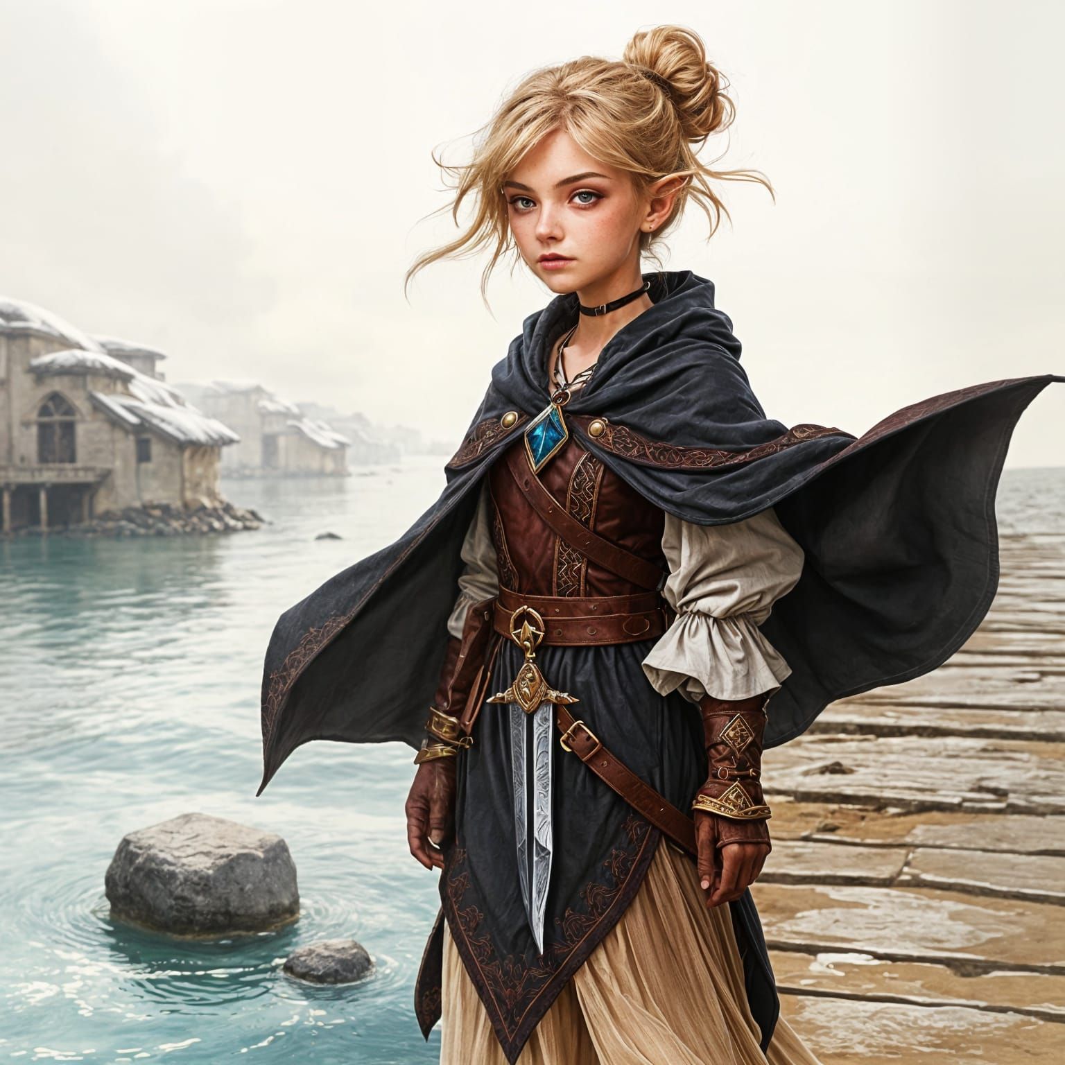 Halfling Woman on Pier in Dnd-Style