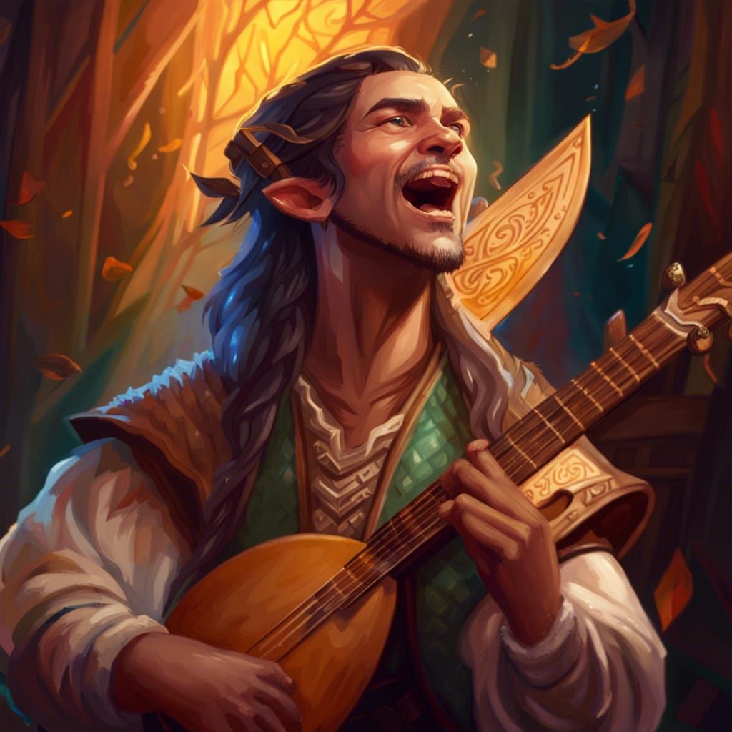 Half-Elf Bard Singing: Hyperrealistic Splash Art