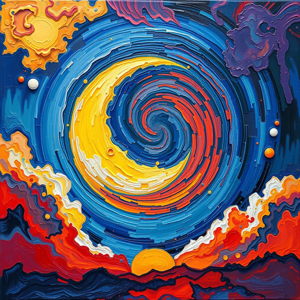 Sun and Moon Coexisting: Expressionist Impasto Painting