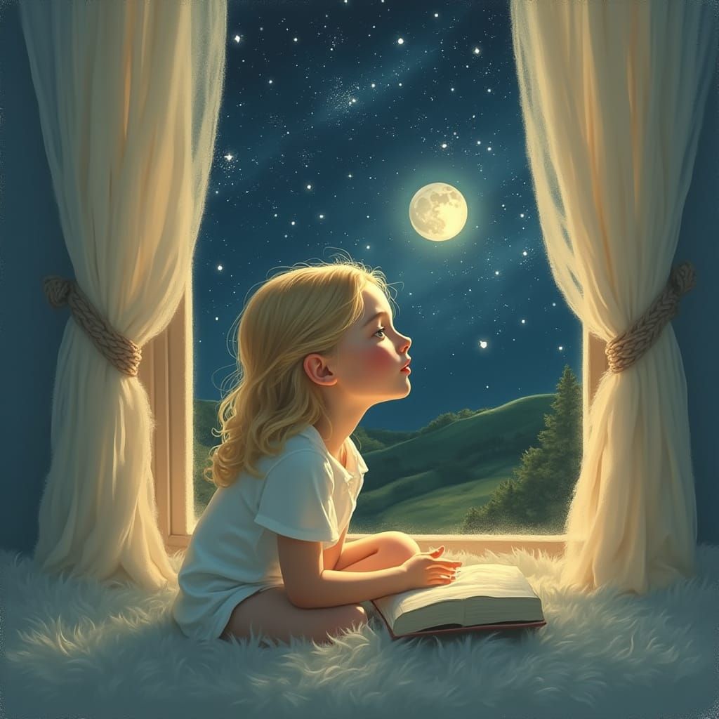 Ethereal Hilltop Bedroom Under Starry Night Sky