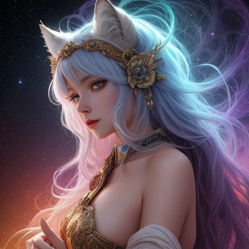 Celestial Fox Spirit in Surrealist Cosmic Illustration