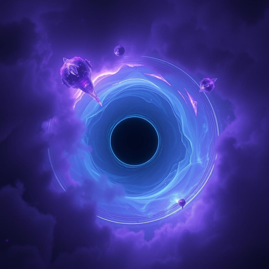 Ethereal Nebula with Black Hole and Ringed Planets