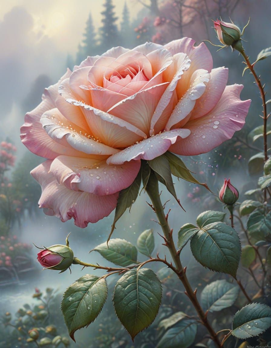 Ethereal Watercolour Rose Blossom in Soft Muted Tones