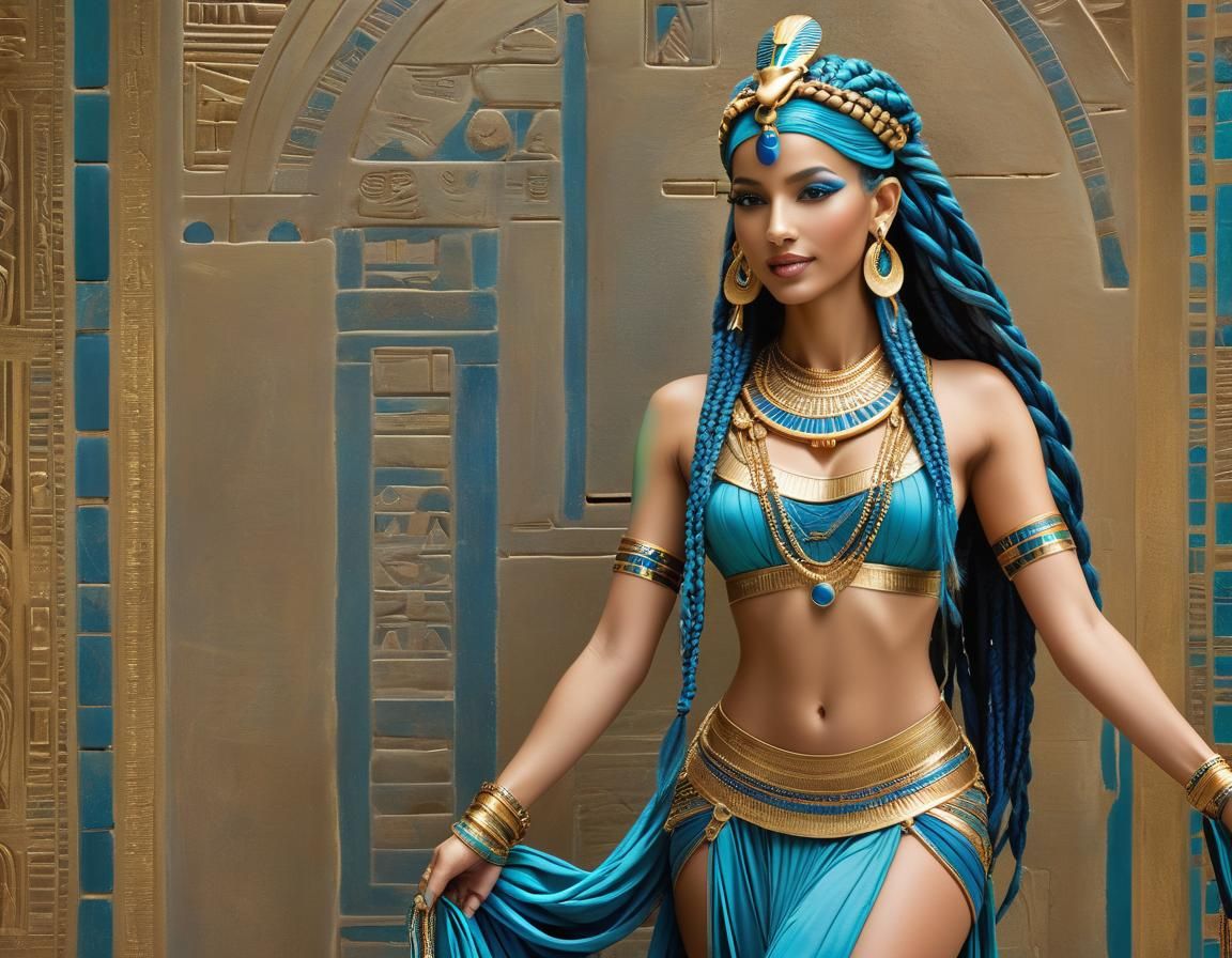 Egyptian Woman with Braids in Hyper-Stylized Art
