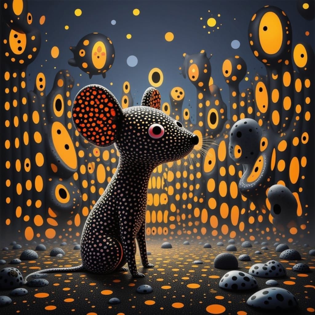 Surreal Double Exposure: Mouse in Twilight Cityscape