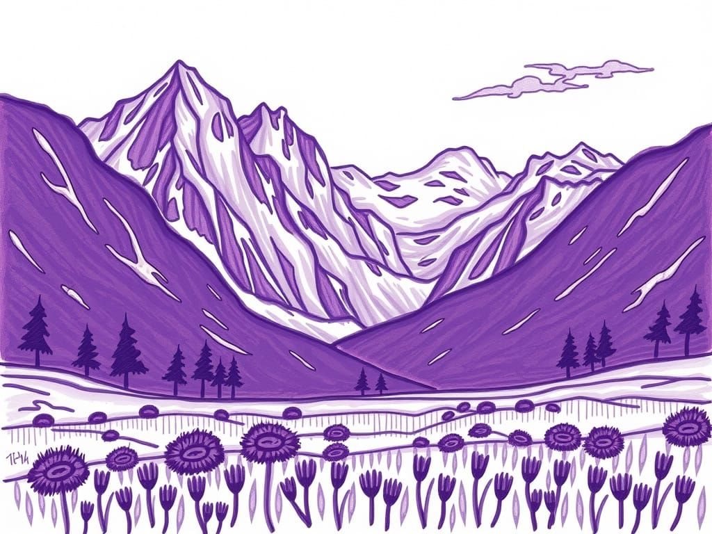 Monochromatic Purple Mountain Landscape in Purple Hues
