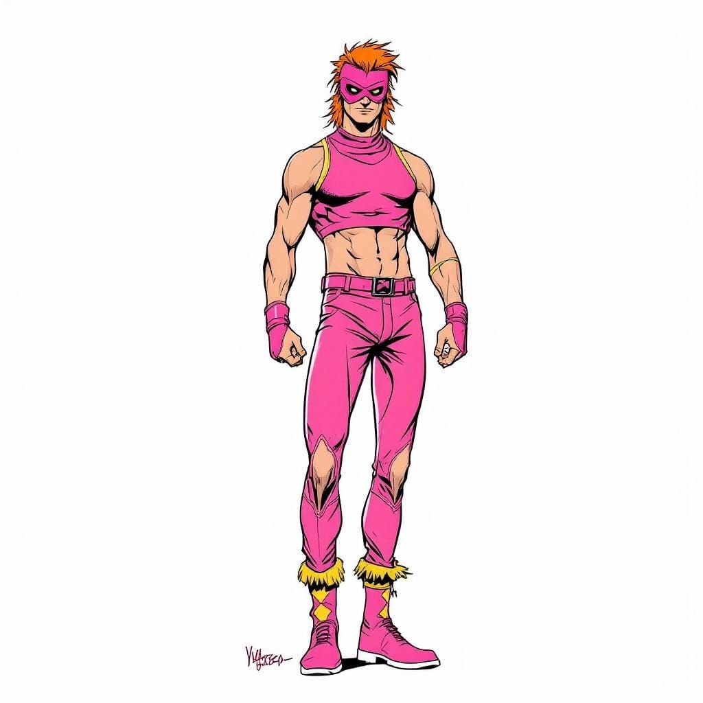 Heroic Muscular Man in Pink Comic Book Art