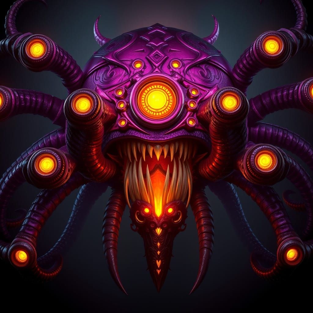 Dark Fantasy Beholder in Cyberpunk Style