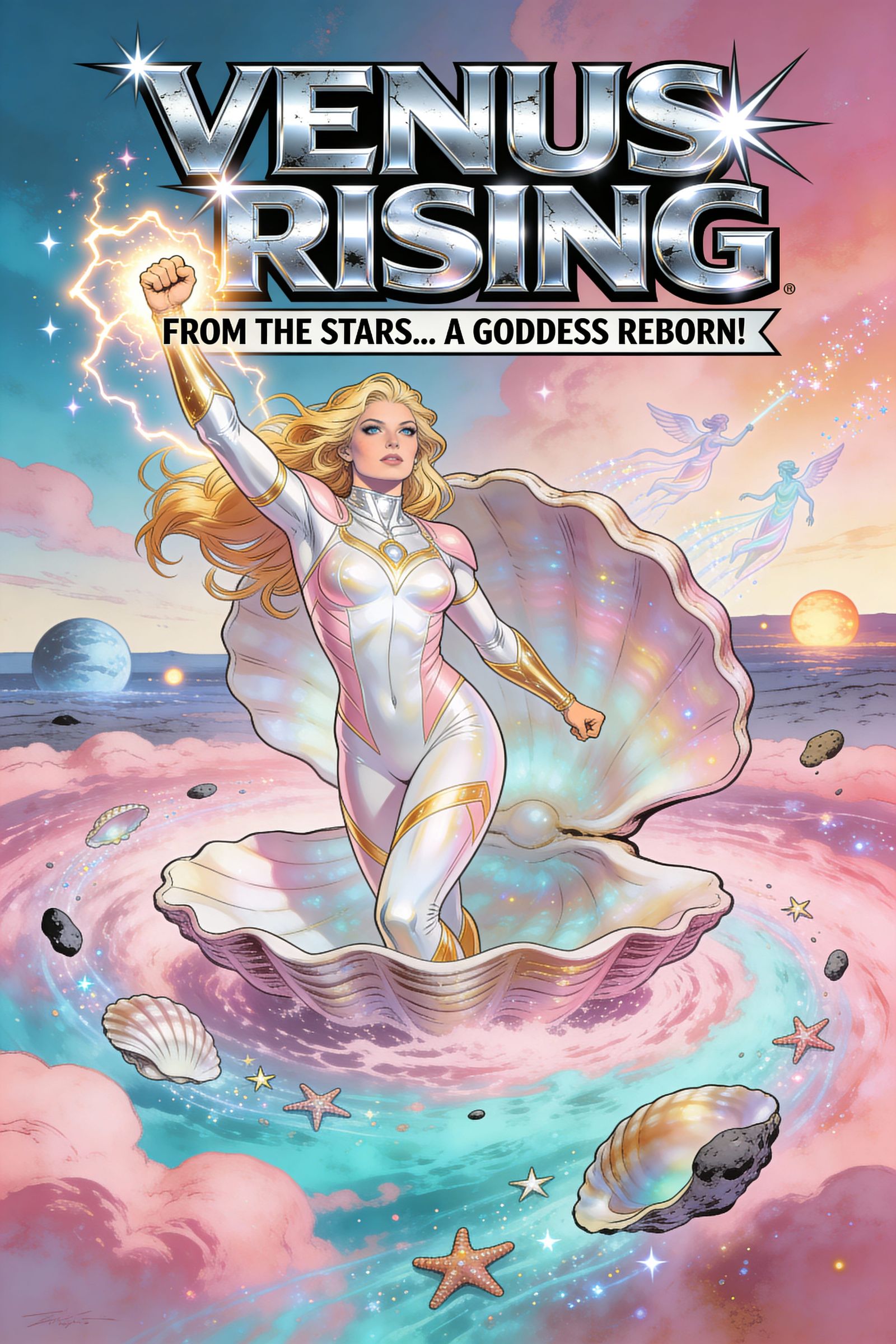 Superheroine Venus Rises From Cosmic Shell