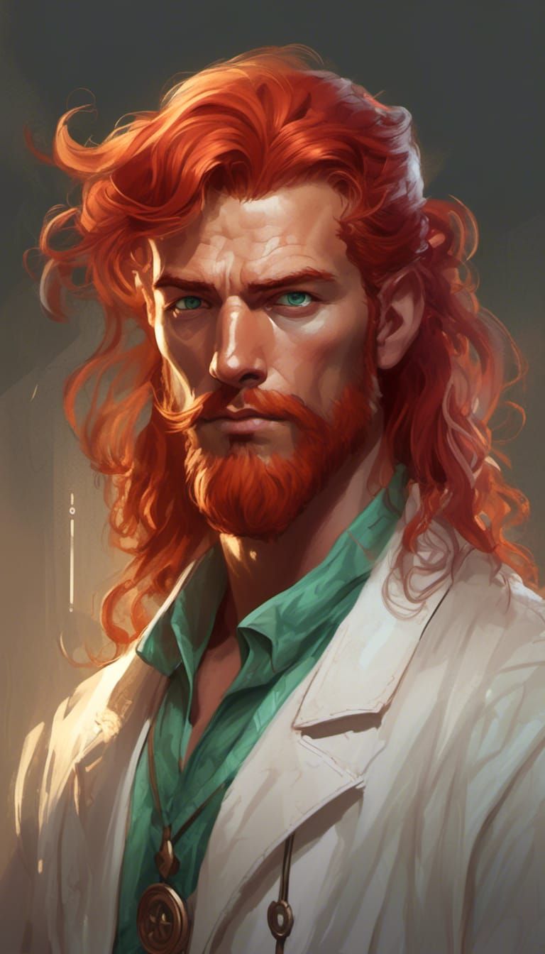 Red Haired Doctor Portrait in Hyperdetailed Style
