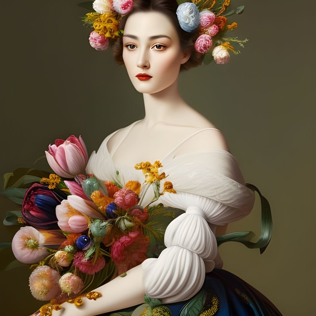 Elegant Woman with Tulips: Hyperrealistic Concept Art