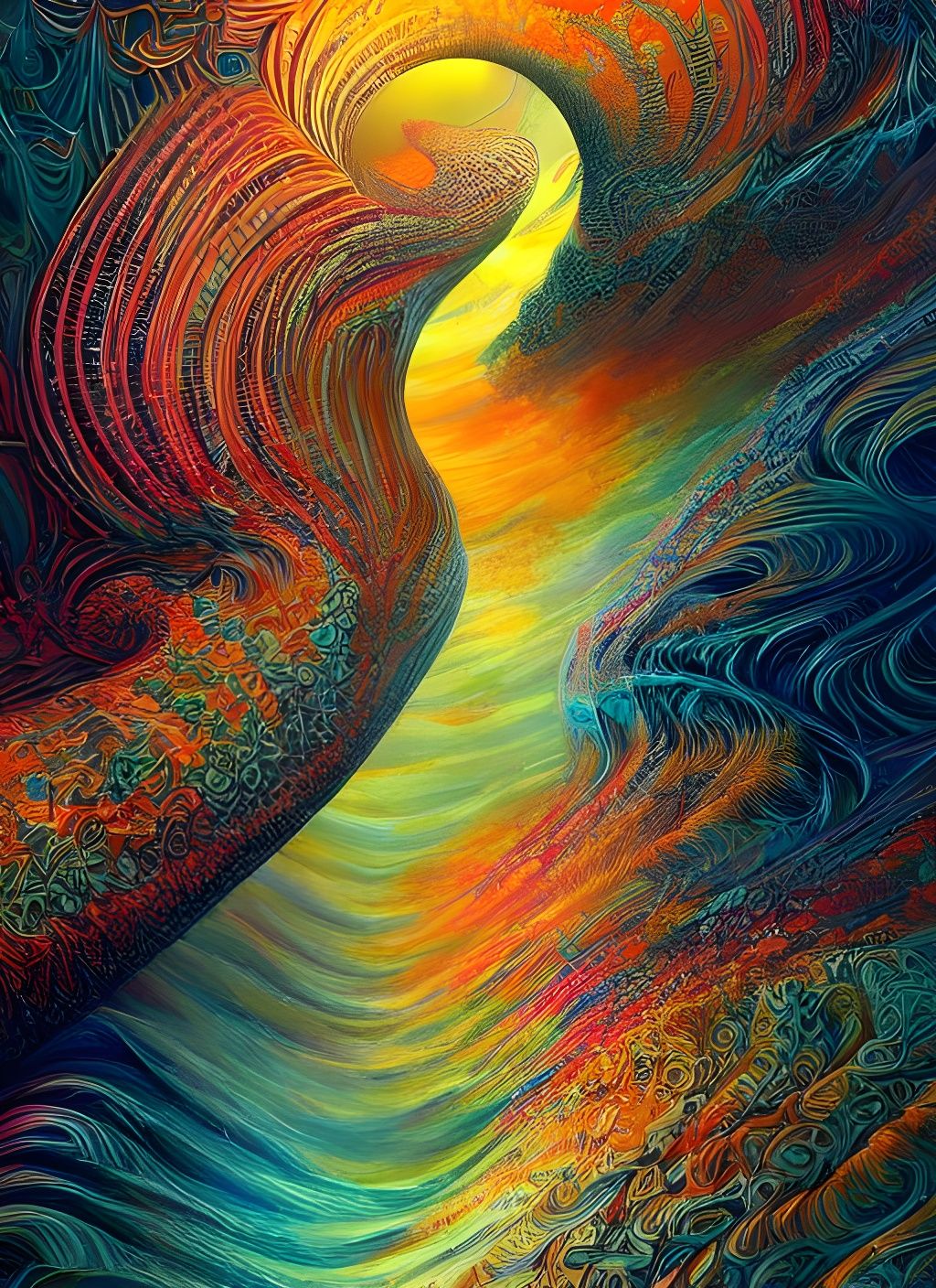 Psychedelic Fractal Waves in Detailed Digital Painting
