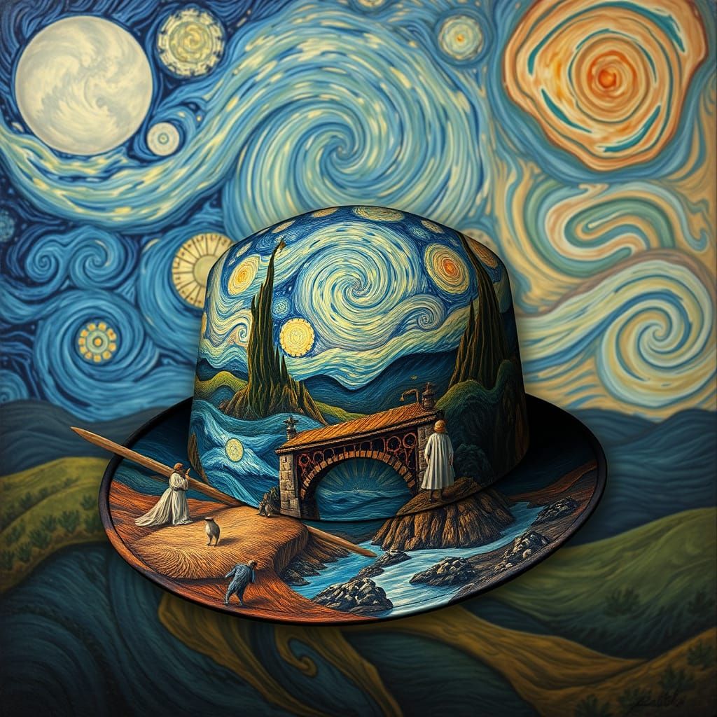 Surreal Hat Blending Dali, Burton, and Van Gogh